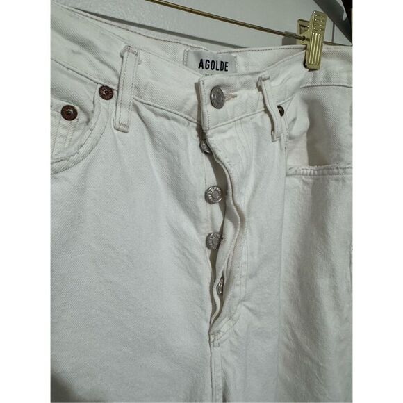 Agolde Button-Fly Riley High Rise Distressed Straight Crop Jeans Sz 28 Off White - Picture 5 of 12